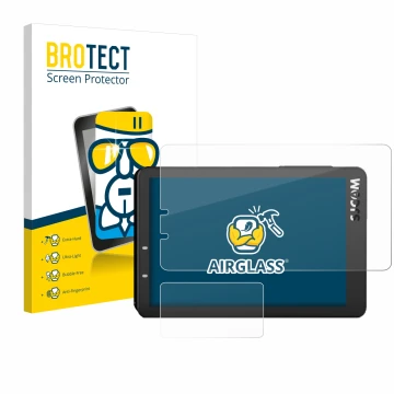 Front side of a product packaging with the brand logo BROTECT. Next to it is the device SJCAM SJ8 Pro shown with the correspon