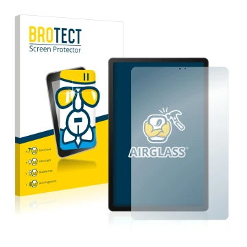 Front side of a product packaging with the brand logo BROTECT. Next to it is the device Samsung Galaxy Tab S5e LTE 2019 shown 