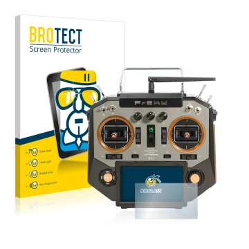 Front side of a product packaging with the brand logo BROTECT. Next to it is the device FrSky Horus X10 shown with the corresp