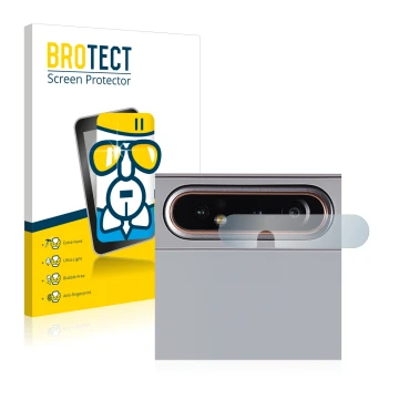 Front side of a product packaging with the brand logo BROTECT. Next to it is the device Samsung Galaxy A80 (ONLY Camera Lens) 