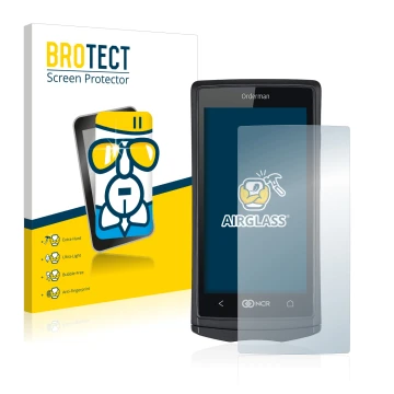 Front side of a product packaging with the brand logo BROTECT. Next to it is the device Orderman 5 shown with the correspondin