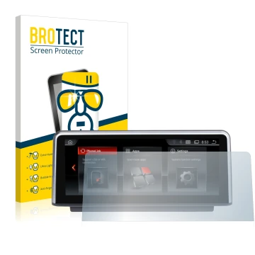 Front side of a product packaging with the brand logo BROTECT. Next to it is the device NaviFly Android (10.2