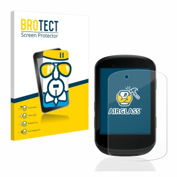 Front side of a product packaging with the brand logo BROTECT. Next to it is the device Garmin Edge 530 shown with the corresp