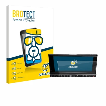 Front side of a product packaging with the brand logo BROTECT. Next to it is the device DS 7 Crossback Infotainmentsystem show