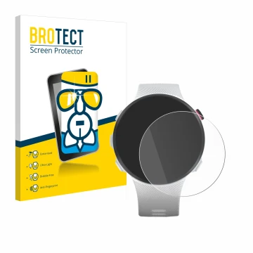 Front side of a product packaging with the brand logo BROTECT. Next to it is the device Garmin Forerunner 45S shown with the c