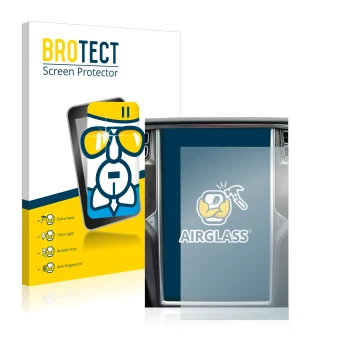 Front side of a product packaging with the brand logo BROTECT. Next to it is the device Tesla Model X shown with the correspon