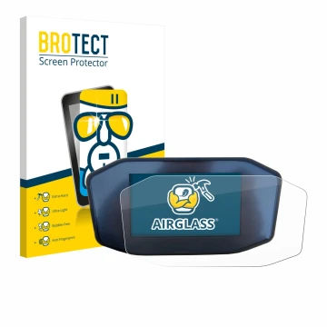 Front side of a product packaging with the brand logo BROTECT. Next to it is the device KTM 1290 Super Duke R shown with the c