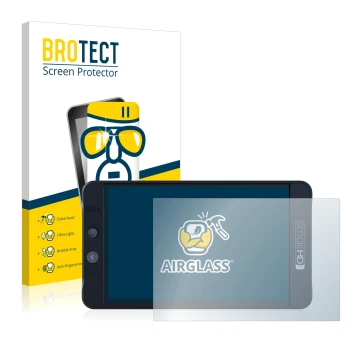 Front side of a product packaging with the brand logo BROTECT. Next to it is the device SmallHD 702 Black shown with the corre