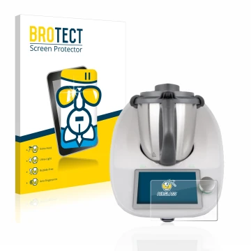 Front side of a product packaging with the brand logo BROTECT. Next to it is the device Vorwerk Bimby TM6 shown with the corre