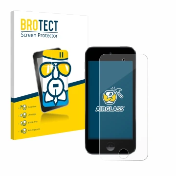 Front side of a product packaging with the brand logo BROTECT. Next to it is the device Apple iPod Touch (7th. Gen.) shown wit