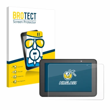 Front side of a product packaging with the brand logo BROTECT. Next to it is the device Zebra ET56 10.1