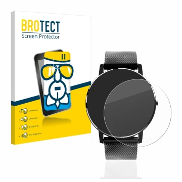 Front side of a product packaging with the brand logo BROTECT. Next to it is the device Holalei Fitness Tracker 1.3