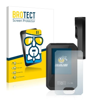 Front side of a product packaging with the brand logo BROTECT. Next to it is the device Flyer Display D0 shown with the corres