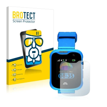 Front side of a product packaging with the brand logo BROTECT. Next to it is the device KiDSnav Ultra shown with the correspon