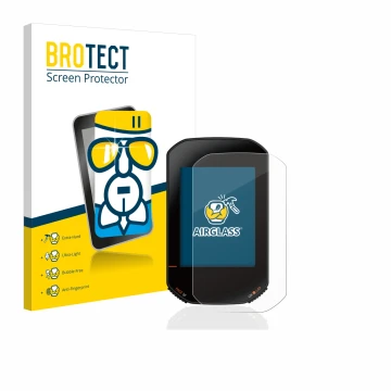 Front side of a product packaging with the brand logo BROTECT. Next to it is the device Bryton Rider 420 shown with the corres