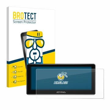 Front side of a product packaging with the brand logo BROTECT. Next to it is the device Joying 4G Car Radio 8.8