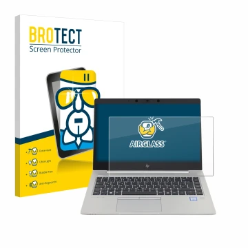 Front side of a product packaging with the brand logo BROTECT. Next to it is the device HP EliteBook 840 G5 Non-Touch shown wi