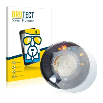 Front side of a product packaging with the brand logo BROTECT. Next to it is the device Husqvarna Vitpilen 701 Speedometer dis