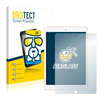 Front side of a product packaging with the brand logo BROTECT. Next to it is the device Apple iPad 10.2