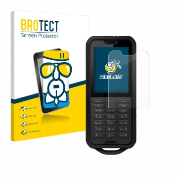 Front side of a product packaging with the brand logo BROTECT. Next to it is the device Nokia 800 Tough shown with the corresp