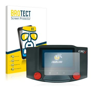 Front side of a product packaging with the brand logo BROTECT. Next to it is the device Märklin Central Station 3 Plus shown w