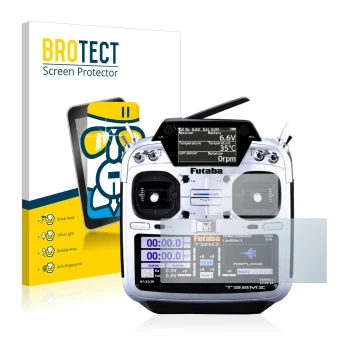 Front side of a product packaging with the brand logo BROTECT. Next to it is the device Robbe Futaba T32MZ shown with the corr