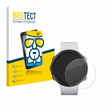 Front side of a product packaging with the brand logo BROTECT. Next to it is the device Garmin Swim 2 shown with the correspon