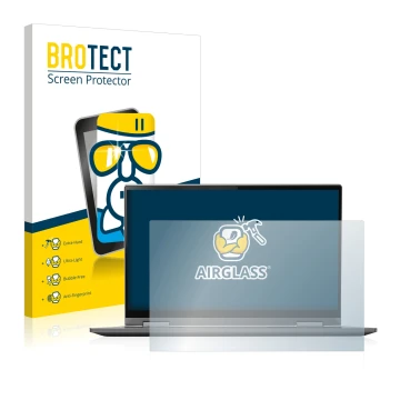 Front side of a product packaging with the brand logo BROTECT. Next to it is the device Lenovo Yoga C740 14