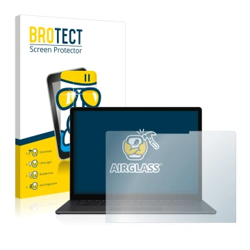 Front side of a product packaging with the brand logo BROTECT. Next to it is the device Microsoft Surface Laptop 3 15