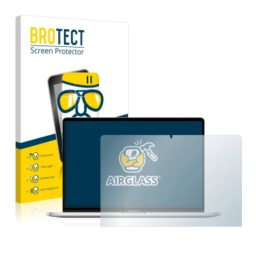 Front side of a product packaging with the brand logo BROTECT. Next to it is the device Apple MacBook Pro 16