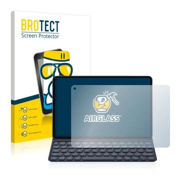 Front side of a product packaging with the brand logo BROTECT. Next to it is the device Huawei MatePad Pro (2019) shown with t