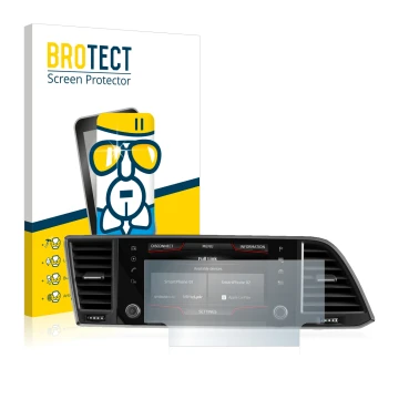 Front side of a product packaging with the brand logo BROTECT. Next to it is the device Seat Ateca 2020 Media System 6.5