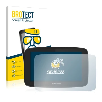 Front side of a product packaging with the brand logo BROTECT. Next to it is the device TomTom Go Professional 520 shown with 