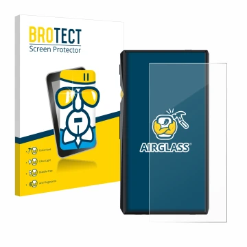 Front side of a product packaging with the brand logo BROTECT. Next to it is the device FiiO M11 Pro shown with the correspond