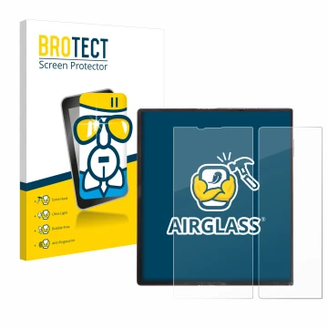 Front side of a product packaging with the brand logo BROTECT. Next to it is the device Huawei Mate Xs shown with the correspo