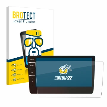 Front side of a product packaging with the brand logo BROTECT. Next to it is the device Volkswagen Touran 2019 Discover Pro 9.