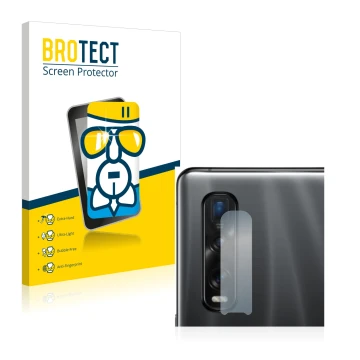 Front side of a product packaging with the brand logo BROTECT. Next to it is the device Oppo Find X2 Pro (ONLY Camera Lens) sh