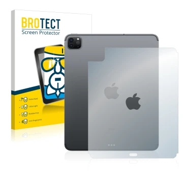 Front side of a product packaging with the brand logo BROTECT. Next to it is the device Apple iPad Pro 11