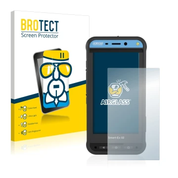 Front side of a product packaging with the brand logo BROTECT. Next to it is the device Ecom Smart-Ex 02 DZ1 shown with the co