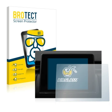 Front side of a product packaging with the brand logo BROTECT. Next to it is the device Renault Clio V 2020 Easy Link 7