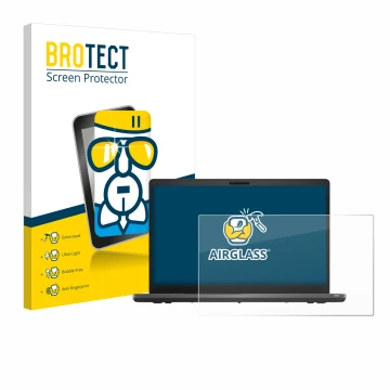 Front side of a product packaging with the brand logo BROTECT. Next to it is the device Dell Latitude 5500 shown with the corr