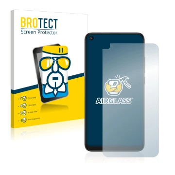 Front side of a product packaging with the brand logo BROTECT. Next to it is the device TCL 10L shown with the corresponding s