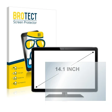 Front side of a product packaging with the brand logo BROTECT. Next to it is the device shown with the corresponding screen pr