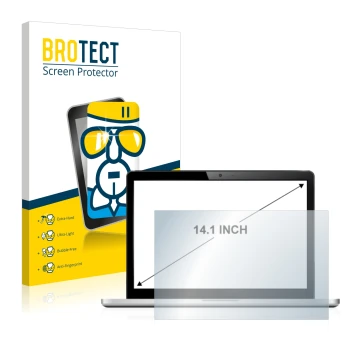 Front side of a product packaging with the brand logo BROTECT. Next to it is the device shown with the corresponding screen pr