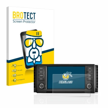 Front side of a product packaging with the brand logo BROTECT. Next to it is the device Seat Leon 5F 2018 Media System Plus 20
