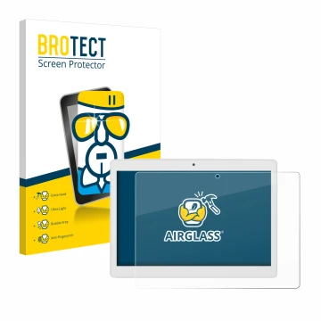 Front side of a product packaging with the brand logo BROTECT. Next to it is the device Alldocube M5X Pro shown with the corre