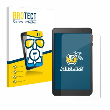 Front side of a product packaging with the brand logo BROTECT. Next to it is the device Vankyo MatrixPad S8 shown with the cor