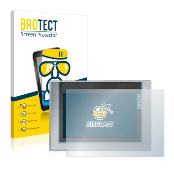 Front side of a product packaging with the brand logo BROTECT. Next to it is the device Siemens Simatic TP1200 Comfort shown w