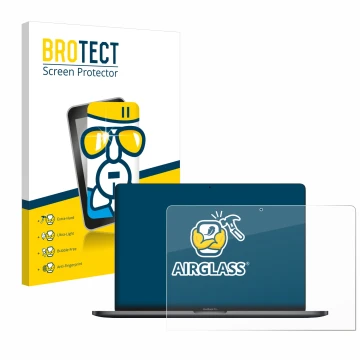 Front side of a product packaging with the brand logo BROTECT. Next to it is the device Apple MacBook Pro 13