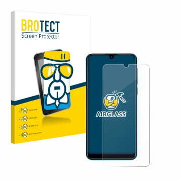 Front side of a product packaging with the brand logo BROTECT. Next to it is the device Beafon M6 shown with the corresponding